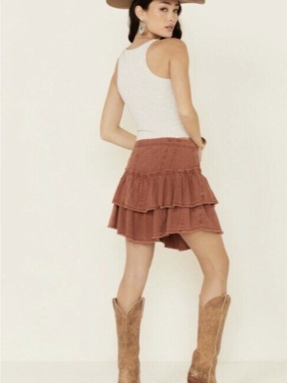 Free People Tiered Rust Brown Ruffle Mini Skirt - Women